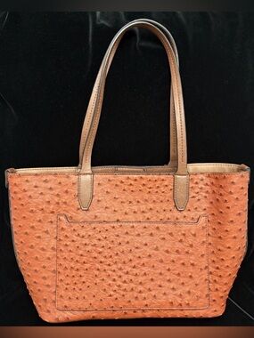 Faux Ostrich Tanned Shoulder Bag w/ Straps, Front Pocket 14-1/2 X 8-1/2 X 5 in
